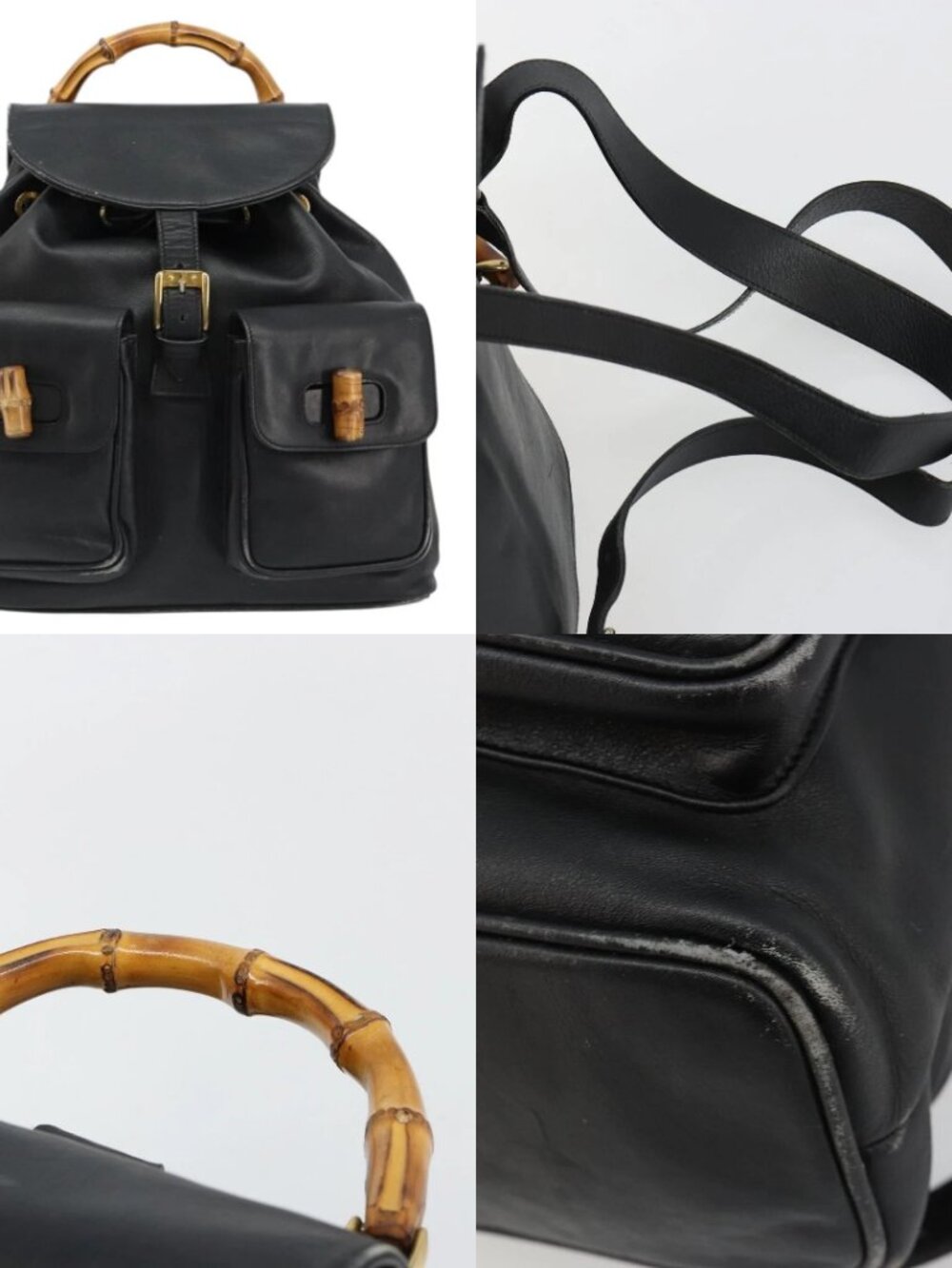 GUCCI Bamboo Backpack Leather Black Gold 003 2058 0016 Auth BA13350 - Picture 15 of 16